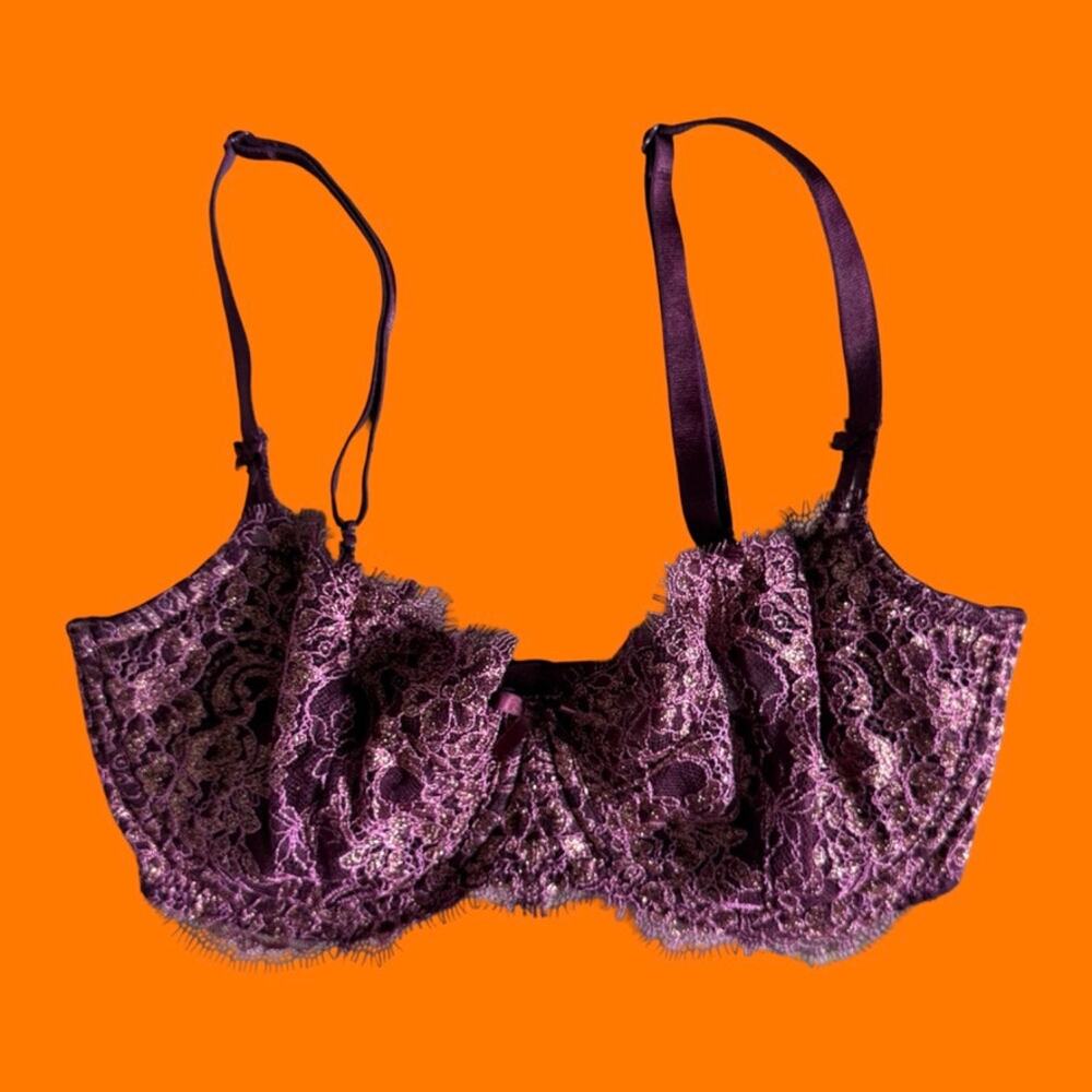 Victoria's Secret Dream Angels Purple Metallic Lace Bra 32DD